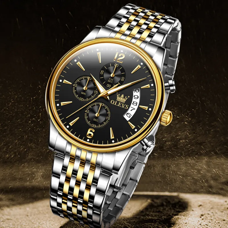 OLEVS Chronograph Black Dial Two-Tone Men's Watch- 2867